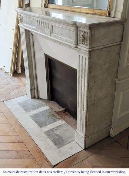 Louis XVI style Carrara marble mantel with curved fluting-5