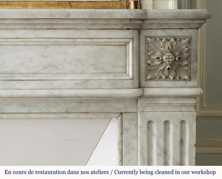 Louis XVI style Carrara marble mantel with curved fluting-6