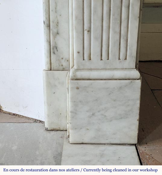 Louis XVI style Carrara marble mantel with curved fluting-7