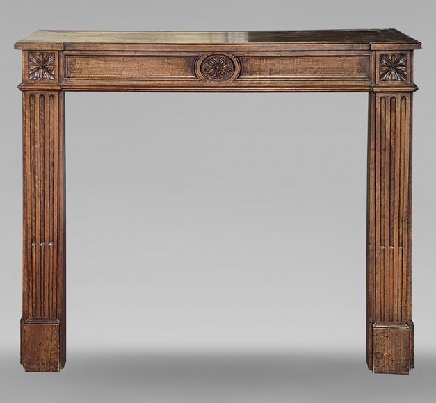 Louis XVI style walnut wood mantel-0