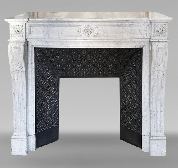 Louis XVI style mantel in Carrara marble adorned with a sunflower-0