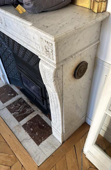 Louis XVI style mantel in Carrara marble adorned with a sunflower-3