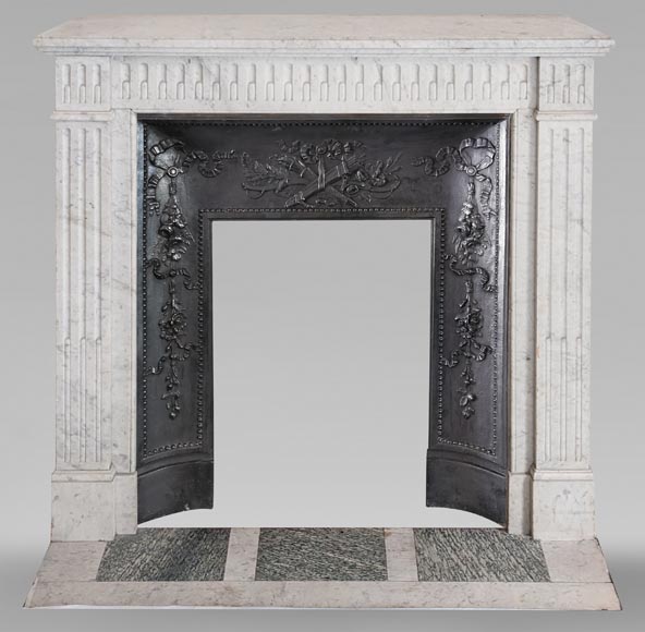 Louis XVI style Carrara marble mantel with curved flutes-0