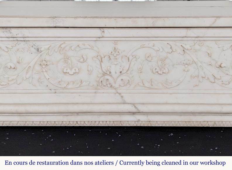 Large Louis XVI period statuary marble mantel with foliage décor -1