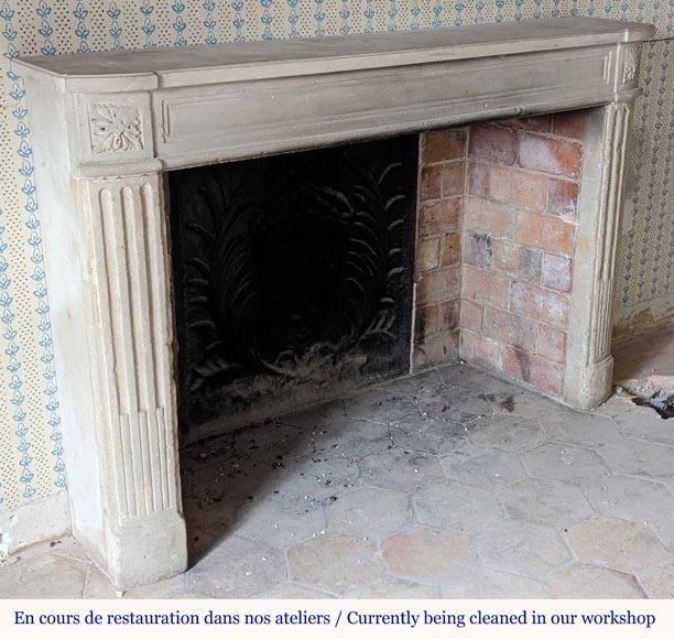 Slightly curved Louis XVI style mantel carved in stone-2