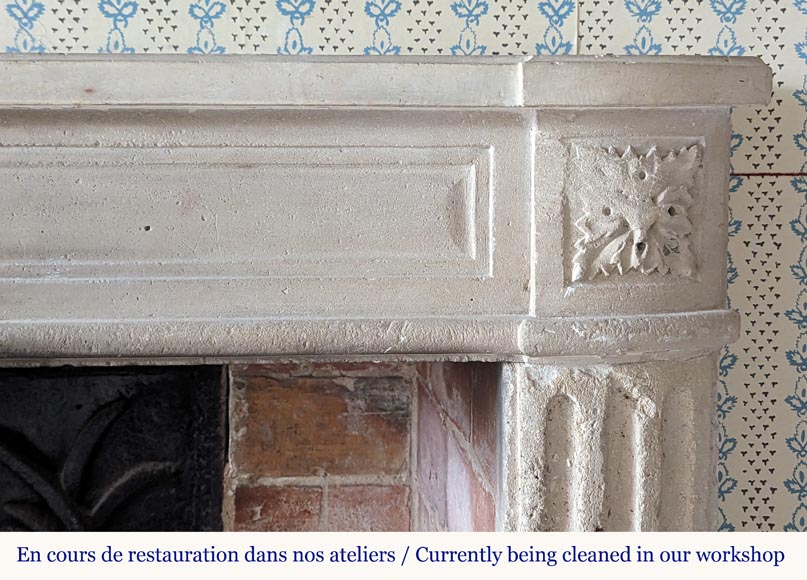 Slightly curved Louis XVI style mantel carved in stone-6