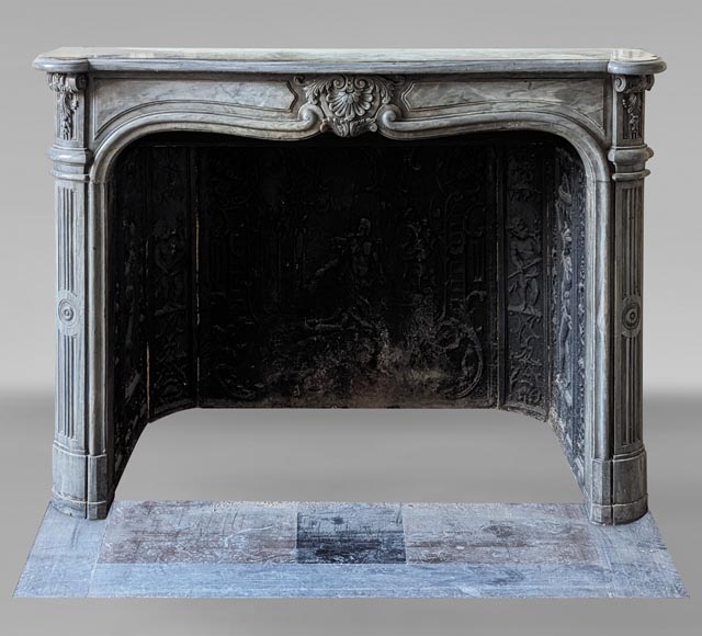 Louis XV period Turquin marble mantel with beautiful shell-0