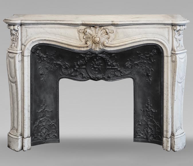 Louis XV style Carrara marble mantel with palmette motif-0