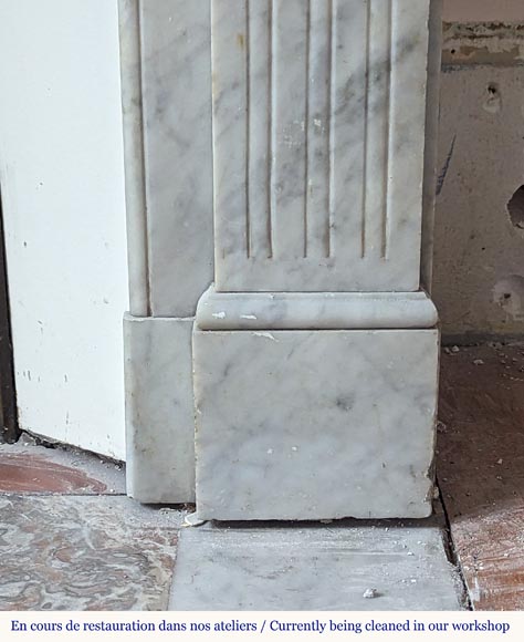 Louis XVI style Carrara marble mantel with sunflowers and fluted legs-8