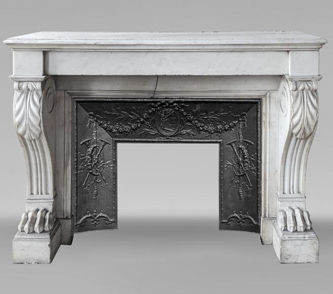 Statuary marble mantel with lion paws-0