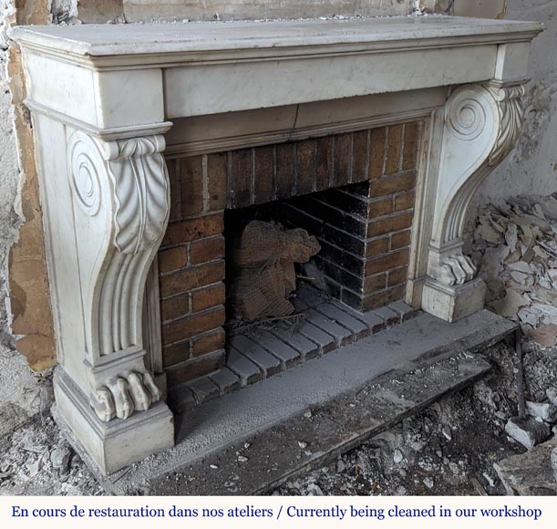 Statuary marble mantel with lion paws-2