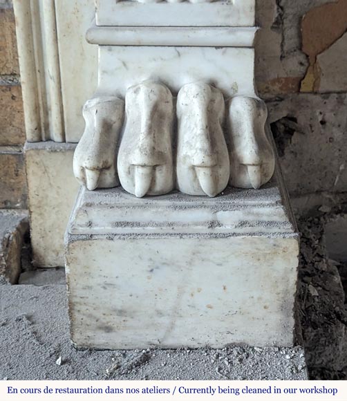 Statuary marble mantel with lion paws-9