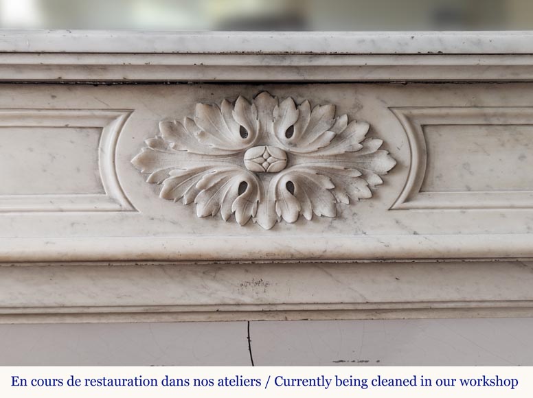 Louis XVI style Carrara marble mantel with filleted flutes and acanthus leaves-1