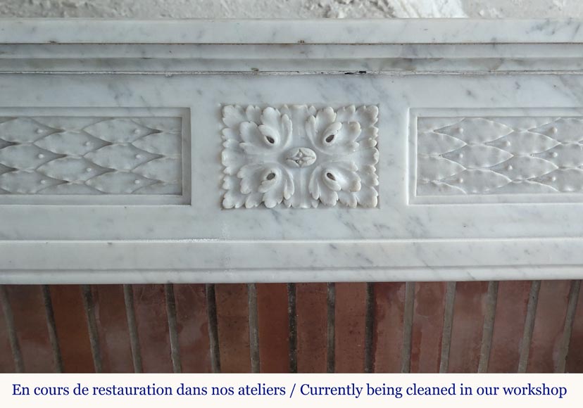 Louis XVI style mantel in Carrara marble decorated with a holly frieze-1