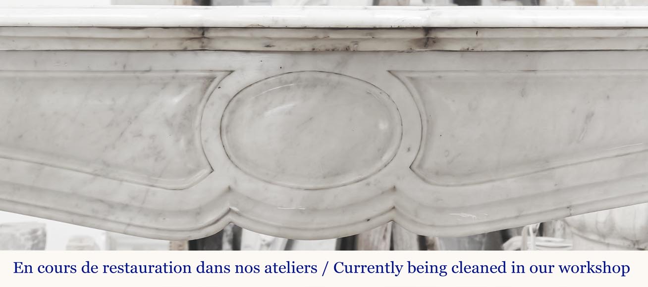 Louis XV style Pompadour model fireplace, in Carrara marble Louis XV style Pompadour model fireplace, in Carrara marble-1