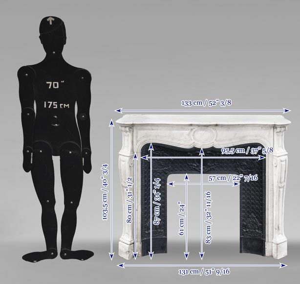 Louis XV style Pompadour model fireplace, in Carrara marble Louis XV style Pompadour model fireplace, in Carrara marble-9