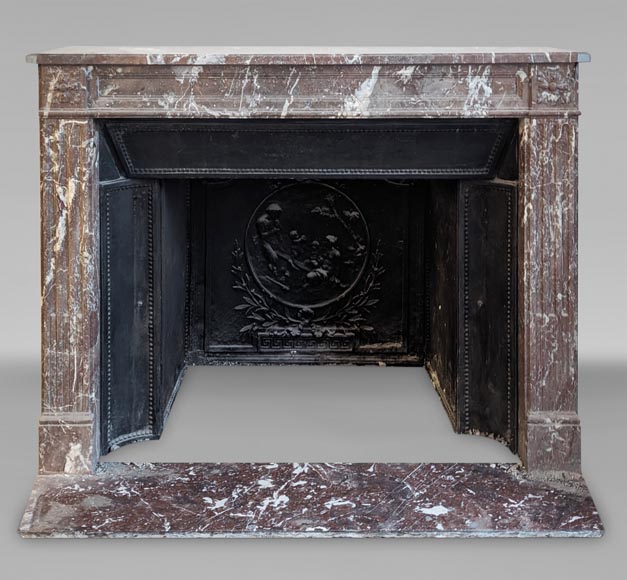 Louis XVI style mantel in Northern Red marble adorned with rosettes-0