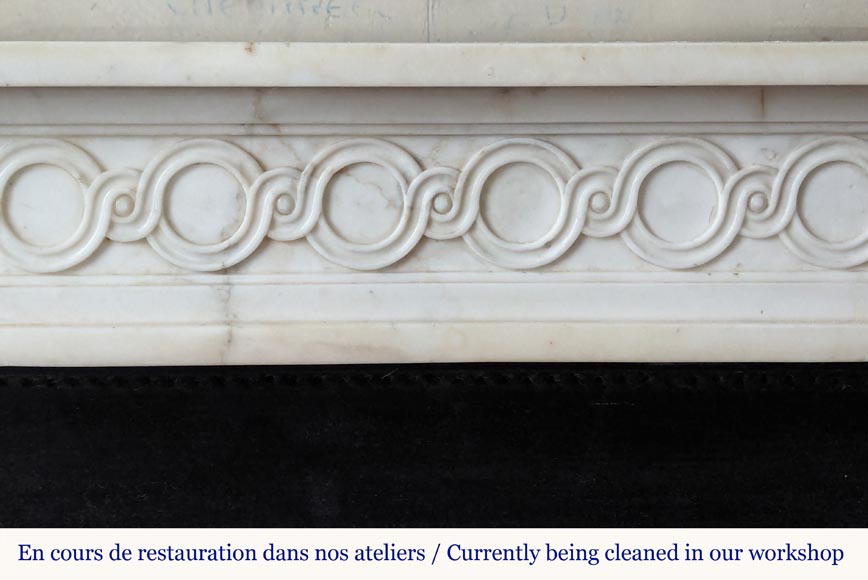 Louis XVI style mantel in semi-statuary marble adorned with a Greek frieze-1