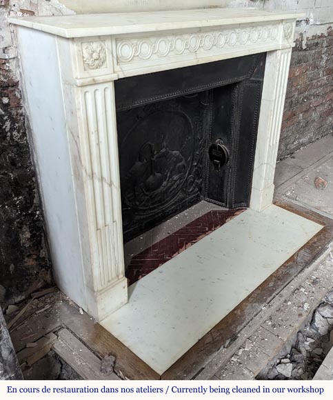 Louis XVI style mantel in semi-statuary marble adorned with a Greek frieze-2