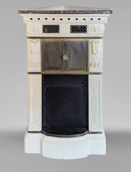 Lion-headed earthenware stove with Royal Red marble top-0