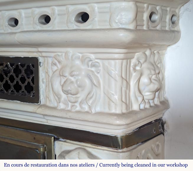 Lion-headed earthenware stove with Royal Red marble top-8