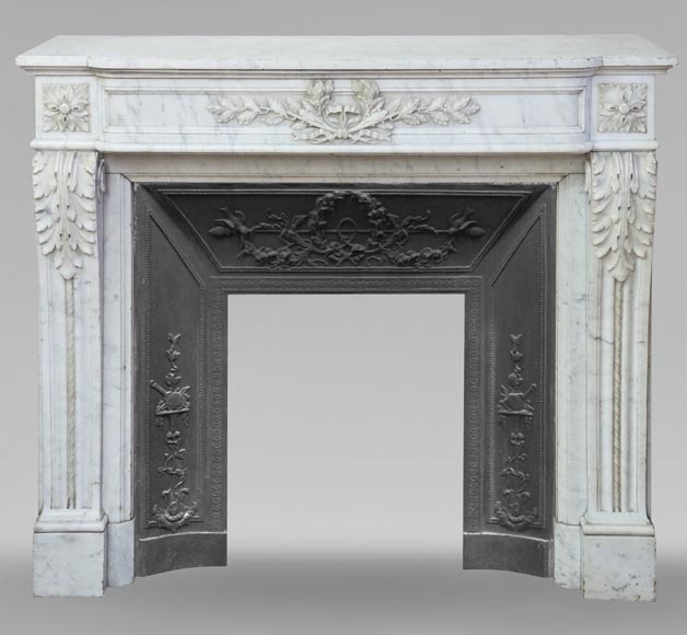 Louis XVI style Carrara marble mantel adorned with a laurel wreath-0