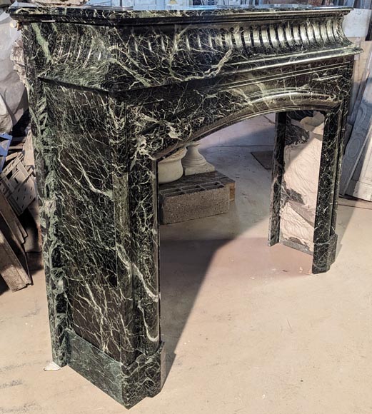 Louis XIV style mantel with acroterions in Vert de Mer marble-2