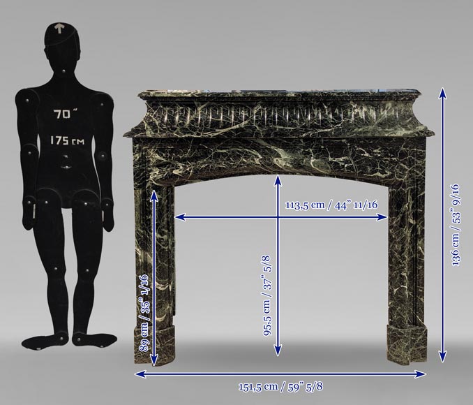 Louis XIV style mantel with acroterions in Vert de Mer marble-10