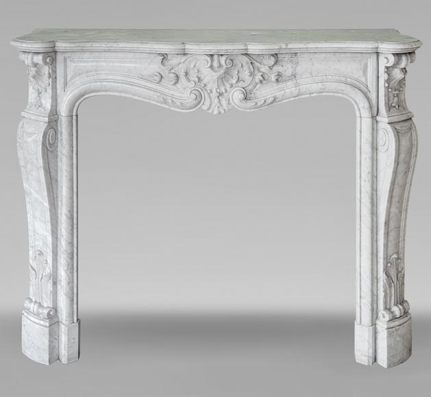 Louis XV style Carrara marble mantel decorated with foliate shells-0