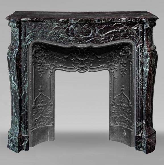 Louis XV style Pompadour mantel in Vert de Mer marble-0