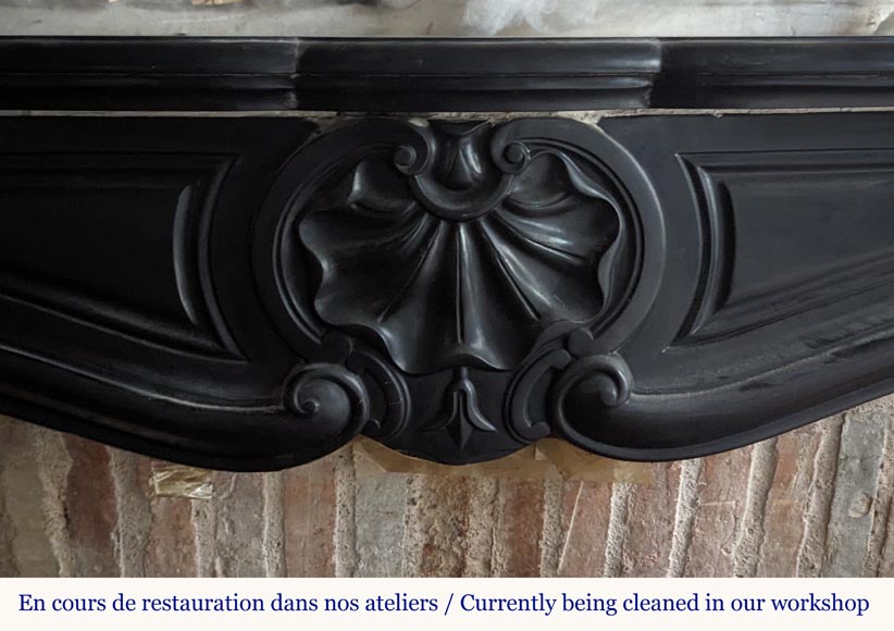 Louis XV style three shell mantel carved in fine black marble-1