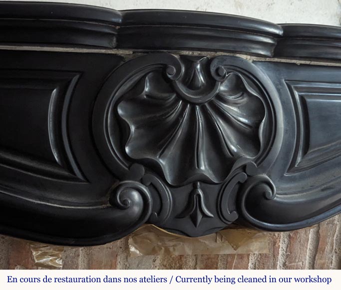 Louis XV style three shell mantel carved in fine black marble-2