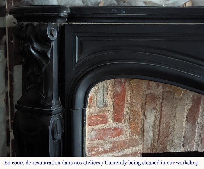 Louis XV style three shell mantel carved in fine black marble-4