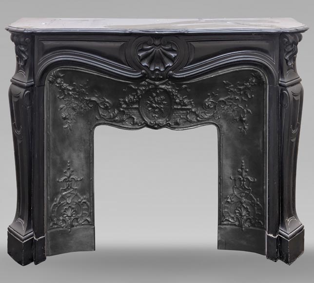 Louis XV style mantel with carved shell in fine black marble-0