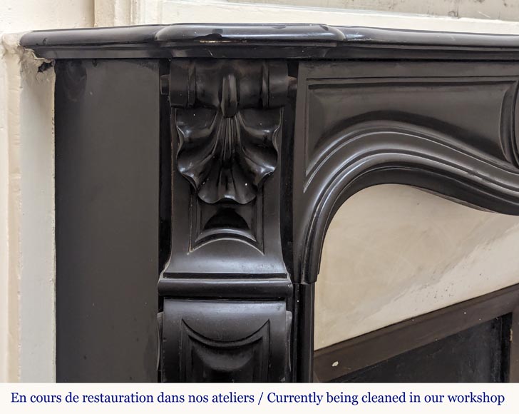 Louis XV style mantel with carved shell in fine black marble-4