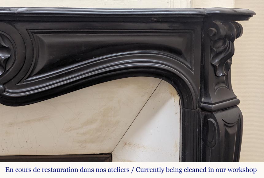 Louis XV style mantel with carved shell in fine black marble-7