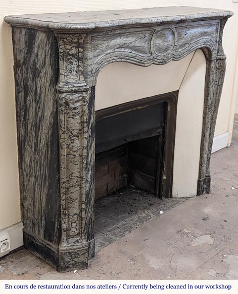 Louis XV style Pompadour mantel in Bleu Fleuri marble-2