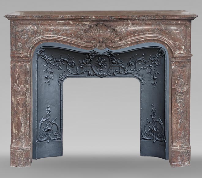 Louis XV style mantel in Rouge du Nord marble adorned with a shell motif-0