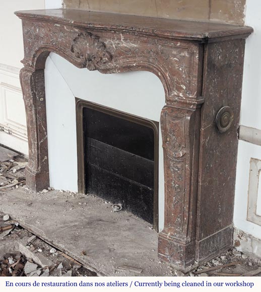 Louis XV style mantel in Rouge du Nord marble adorned with a shell motif-6