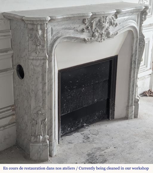 Louis XV style mantel in veined Carrara marble-5