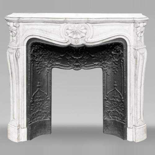 Louis XV style fireplace with three shells, in Carrara marble