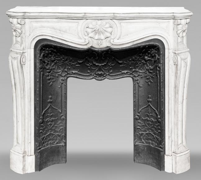 Louis XV style fireplace with three shells, in Carrara marble-0