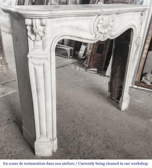 Louis XV style fireplace with three shells, in Carrara marble-3