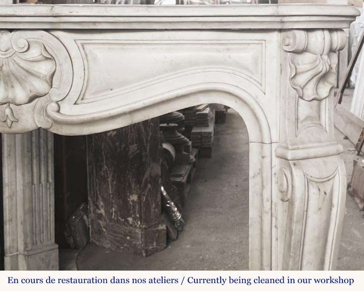 Louis XV style fireplace with three shells, in Carrara marble-7