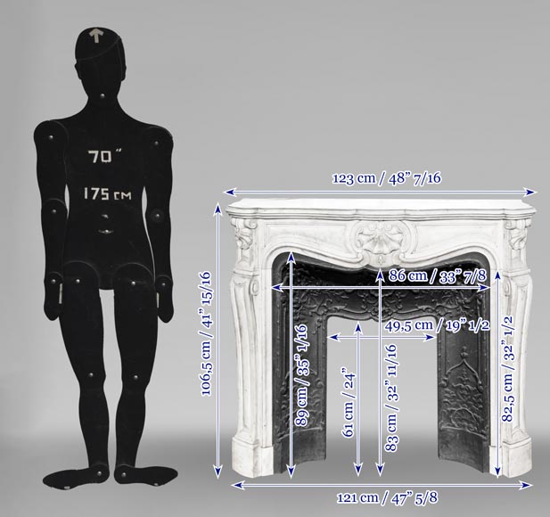Louis XV style fireplace with three shells, in Carrara marble-10