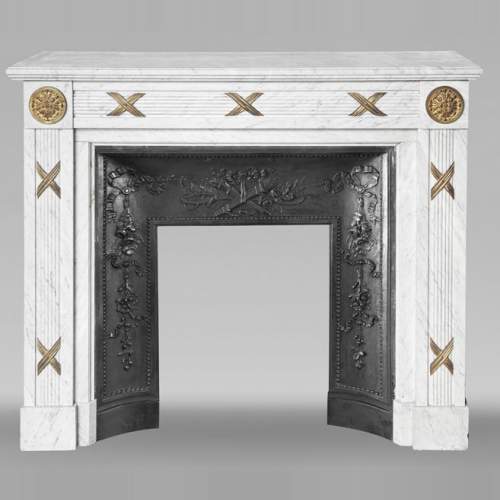 Louis XVI style fireplace in Carrara marble and bronze