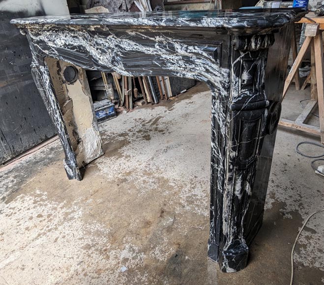 Louis XV style Pompadour mantel in black Marquina marble-5