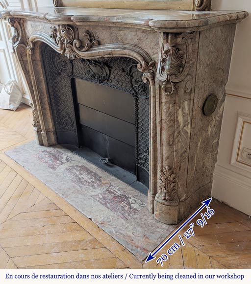 Large Louis XV style curved and finely carved Sarrancolin marble mantel-9