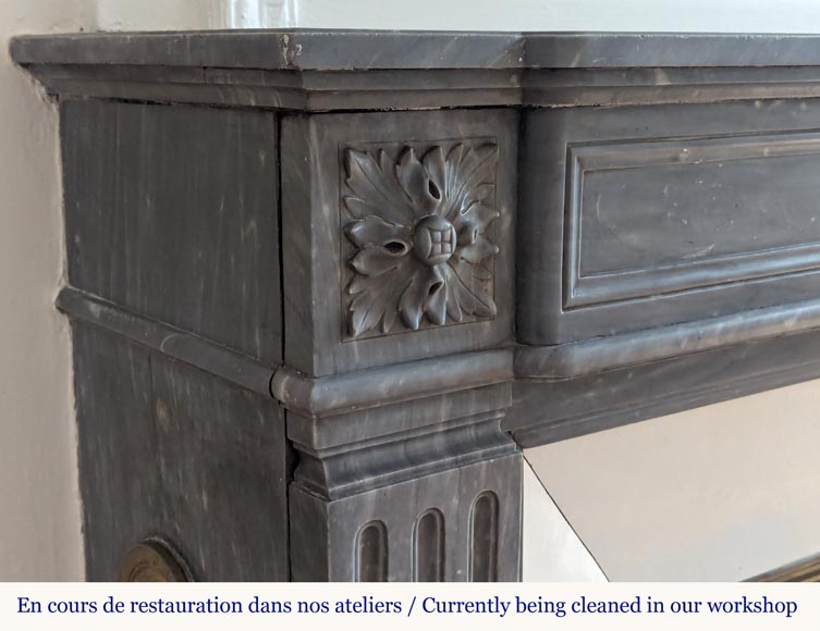 Louis XVI style mantel with curved flutes adorned with rosettes carved in Turquin marble-3