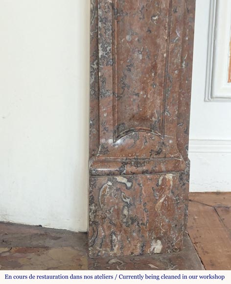 Louis XV style mantel in Rouge du Nord marble with shell décor-9